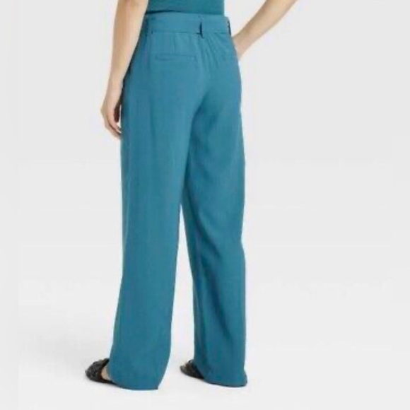 A New Day Teal Pleated Trouser Pant Front Slash Pocket Belted Size 2 & 18 avail. - Picture 2 of 12